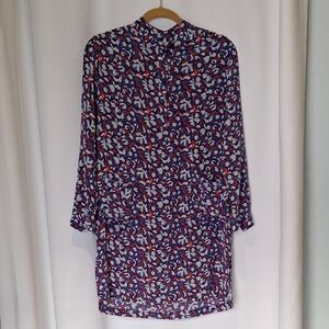 Tucker Blue and Red Patterned Long Sleeve Dress